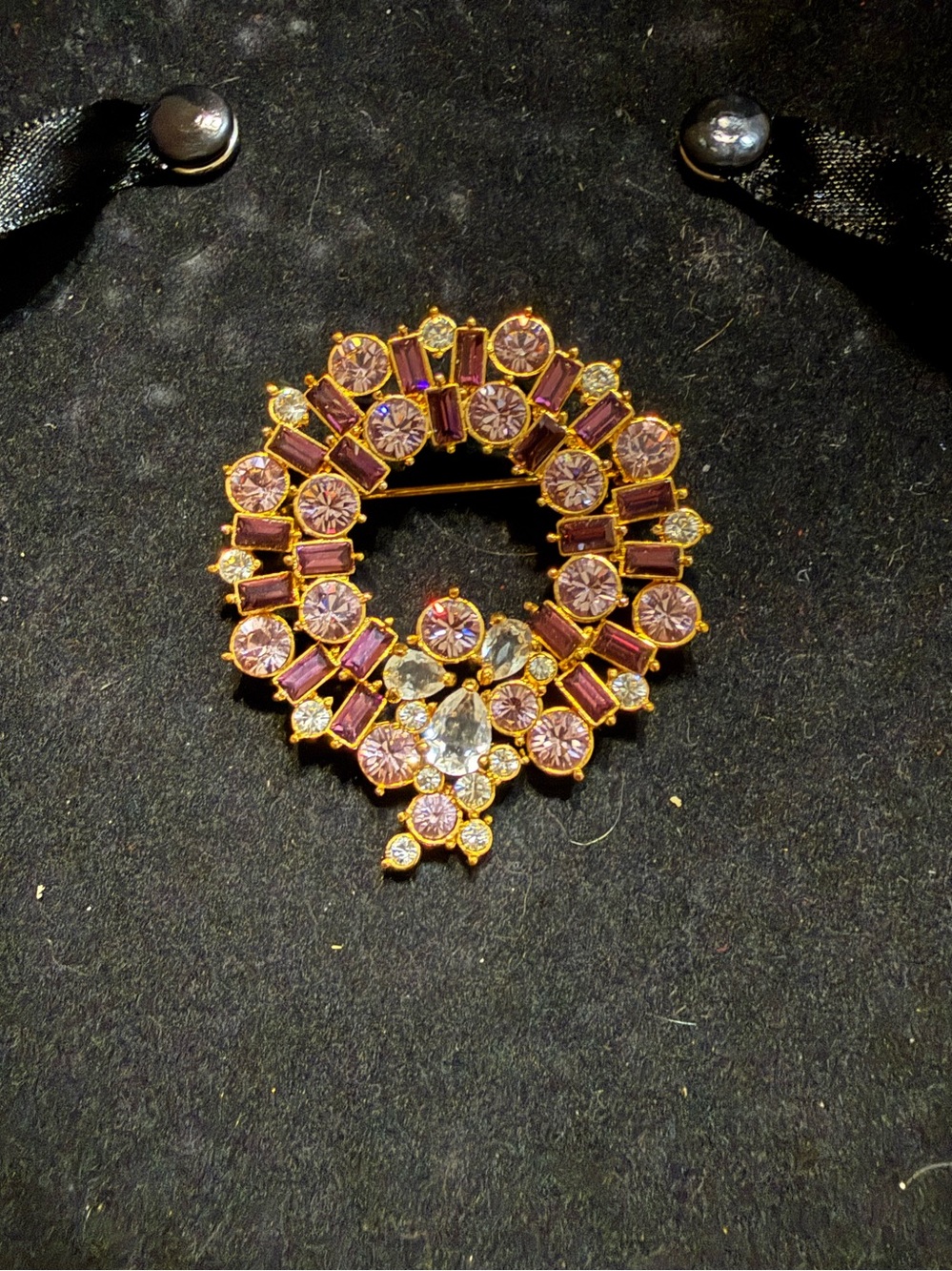 Gold-Tone Purple Crystal Wreath Brooch - Women Jewelry